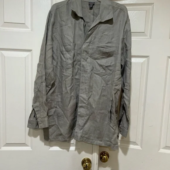Haupt‎ Germany Linen Button Down Mens Large Long Sleeves Gray Shirt Patch Elbow